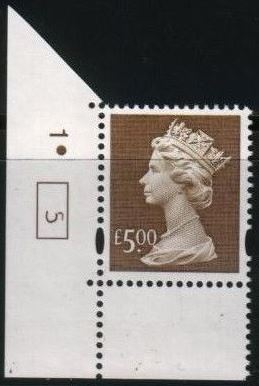 1999 GB - SGY1803 (UC17) £5 Brown (E) CYL 1 Dot Box 5 Single MNH